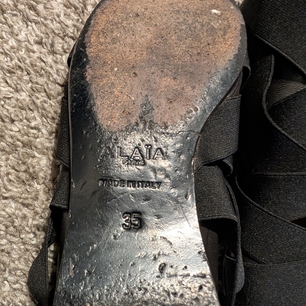 Alaïa Black Elastic Strap Pointed Toe Ballet Flats Size 35 - Picture 4 of 6